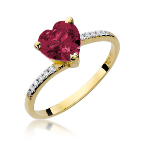 Pierścionek Serce - Rubin 1,70ct i Brylanty - złoto próby 585. W-0050R